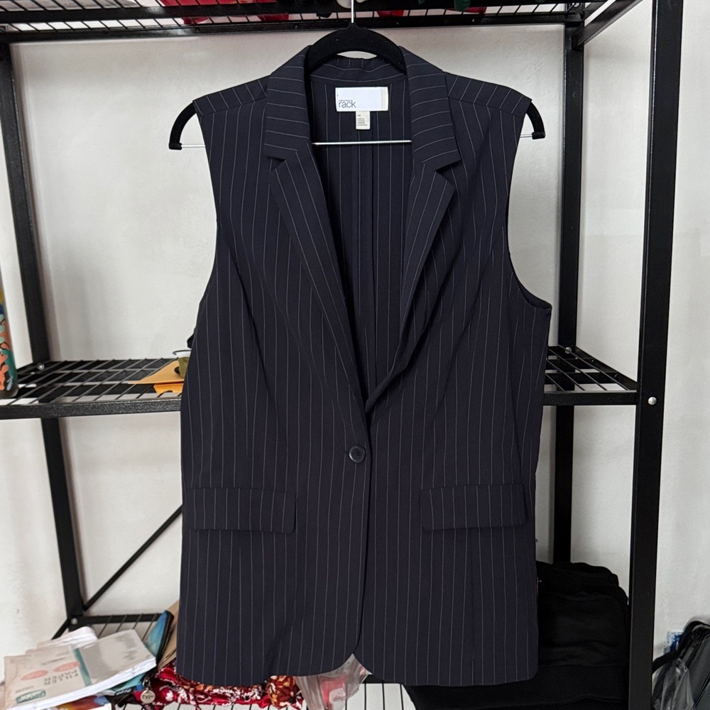 Navy Pinstripe Sleeveless Blazer/Vest